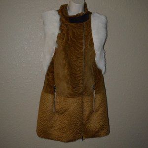 NWOT Sz S DROMe Brown Mohair White Trim Zip Up Vest